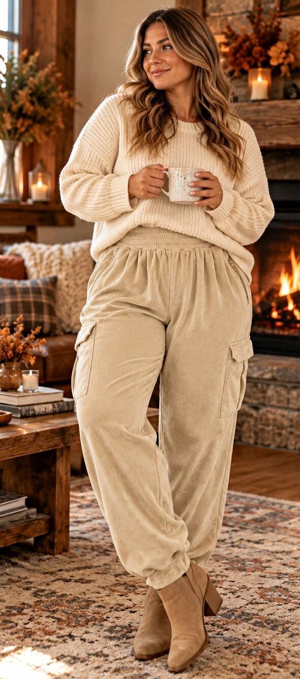 SKIMS Women’s Beige Velour Jogger Pants XL Elastic Waist Zip Pockets Stretch